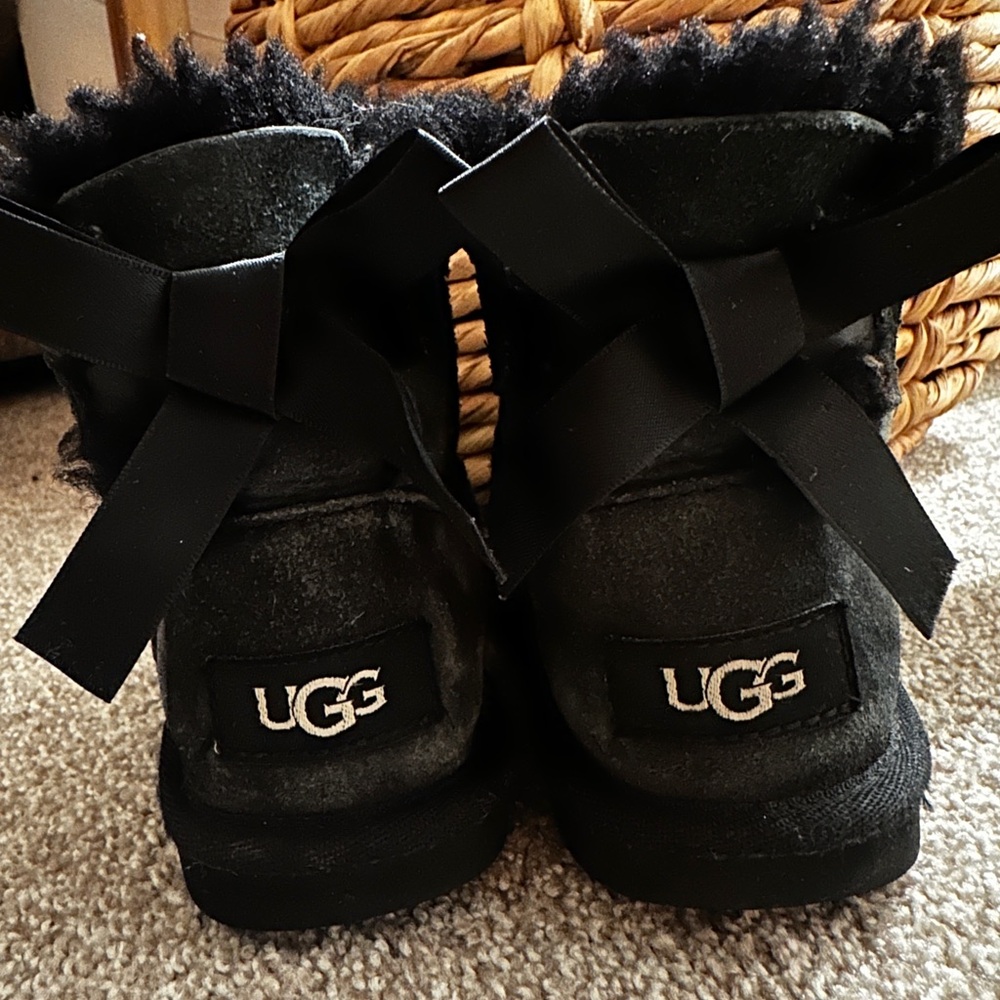 UGG Kids Black Boots with Bows